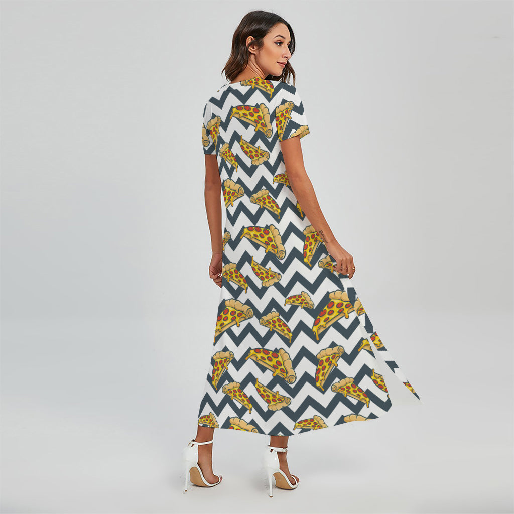 Zigzag Pizza Pattern Print Short Sleeve Maxi Dress