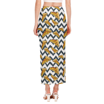 Zigzag Pizza Pattern Print Side Slit Maxi Skirt