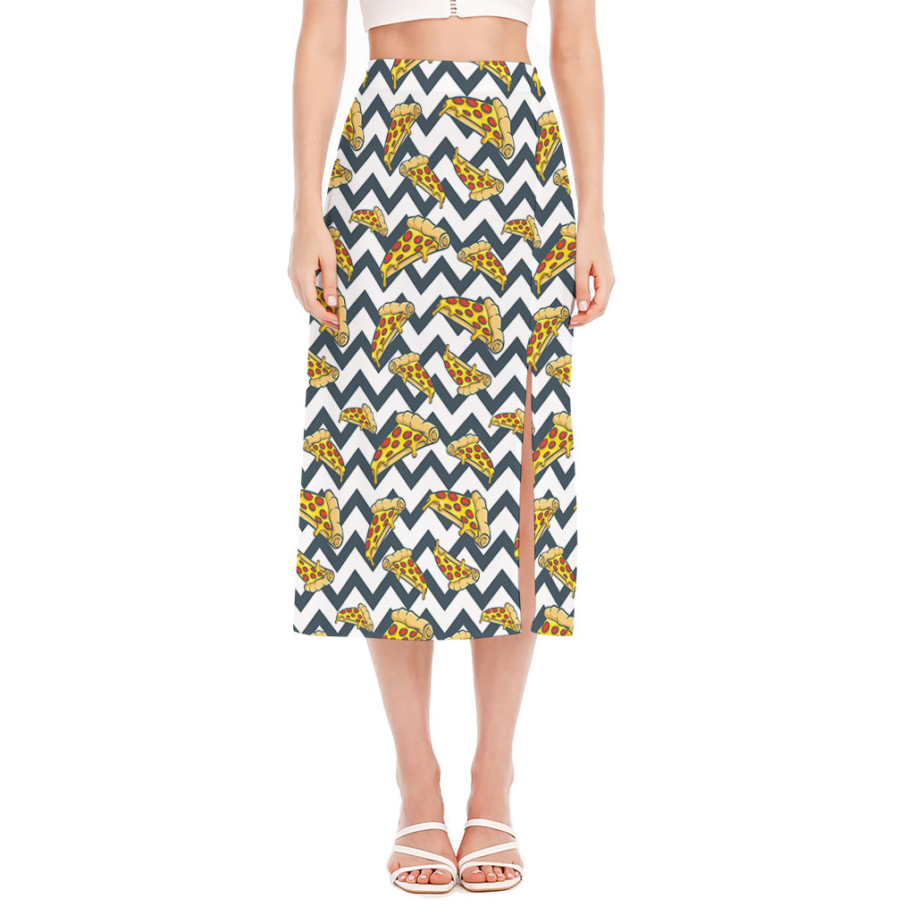 Zigzag Pizza Pattern Print Side Slit Midi Skirt