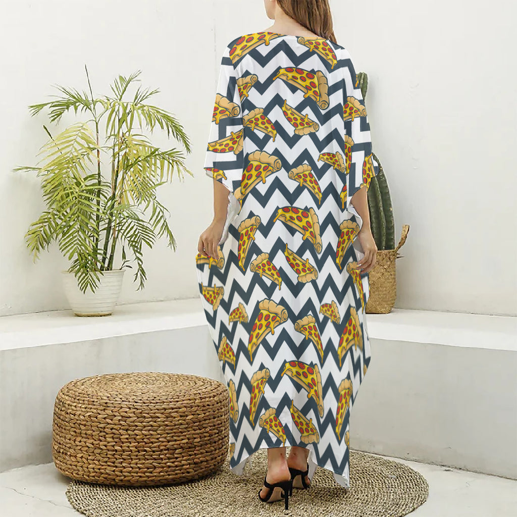 Zigzag Pizza Pattern Print Silk V-Neck Kaftan Dress