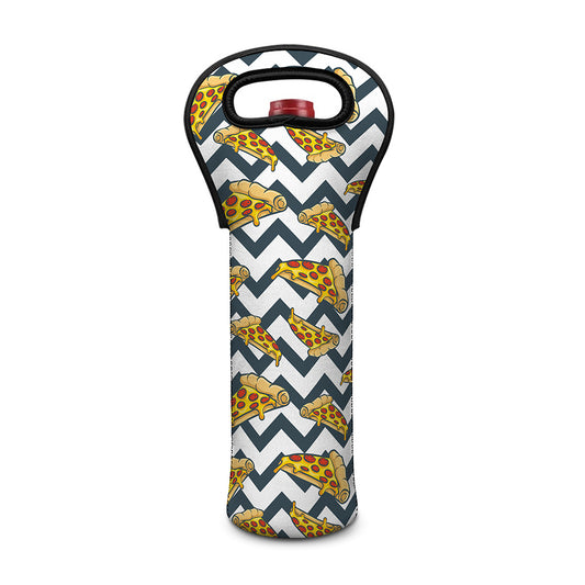 Zigzag Pizza Pattern Print Single Neoprene Wine Tote