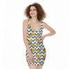 Zigzag Pizza Pattern Print Sleeveless Bodycon Dress