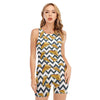 Zigzag Pizza Pattern Print Sleeveless One Piece Swimsuit