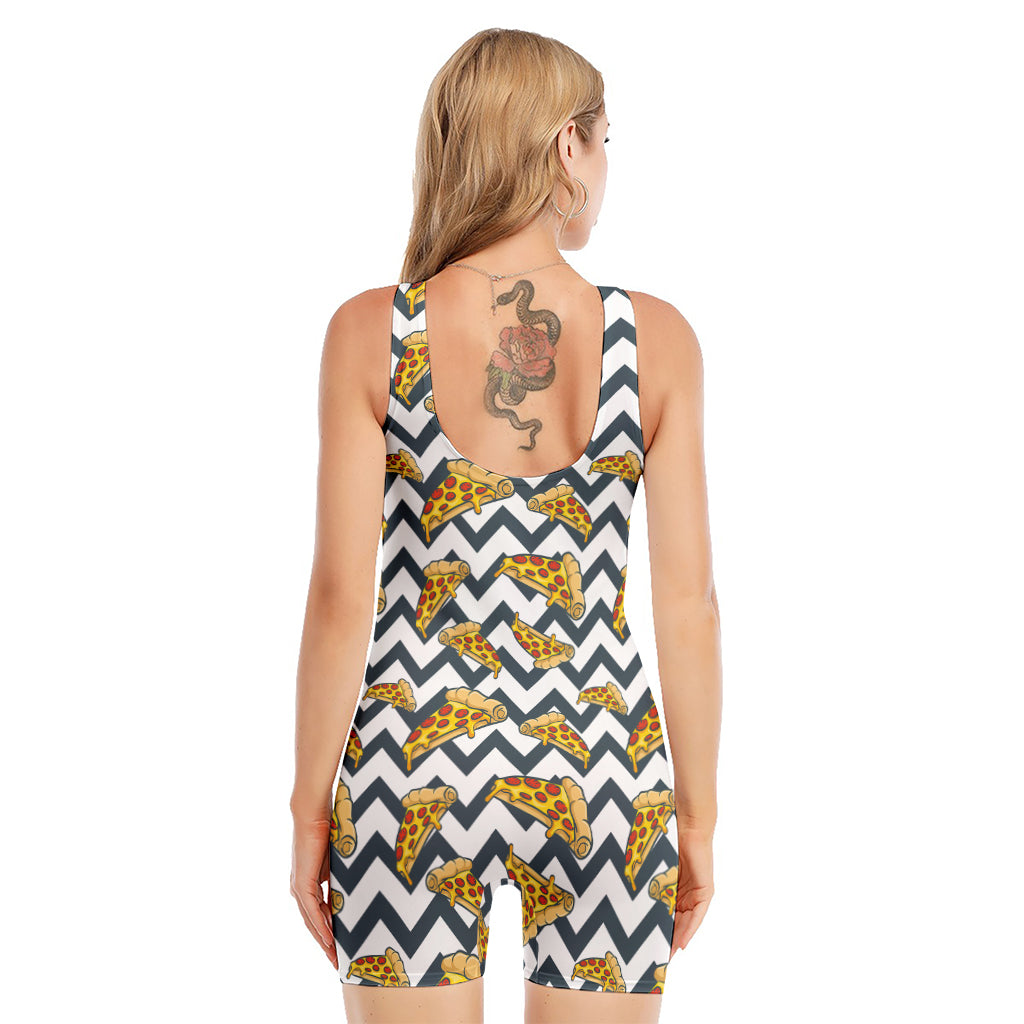 Zigzag Pizza Pattern Print Sleeveless One Piece Swimsuit