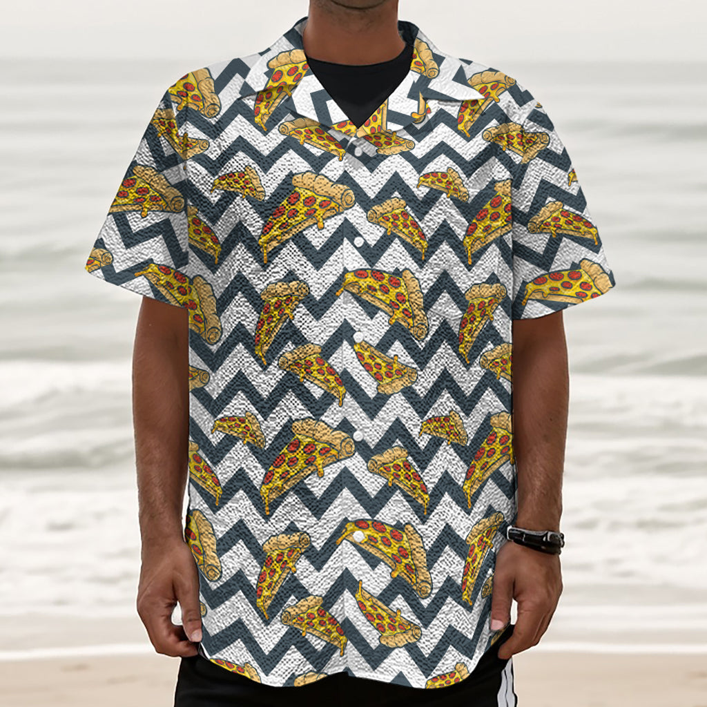 Zigzag Pizza Pattern Print Textured Short Sleeve Shirt