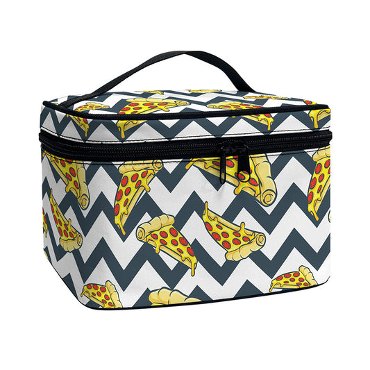 Zigzag Pizza Pattern Print Travel Makeup Bag