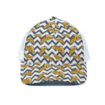 Zigzag Pizza Pattern Print White Mesh Trucker Cap