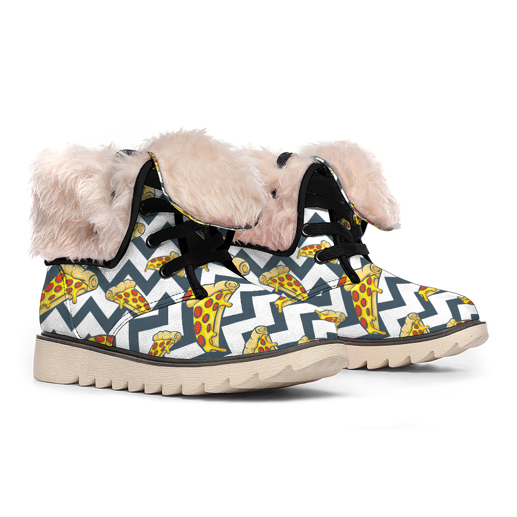 Zigzag Pizza Pattern Print Winter Boots