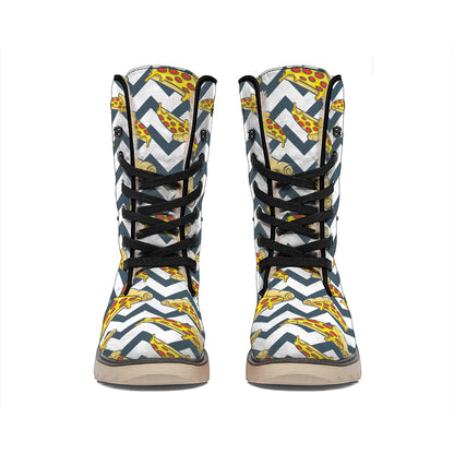 Zigzag Pizza Pattern Print Winter Boots