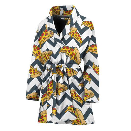 Zigzag Pizza Pattern Print Women's Bathrobe