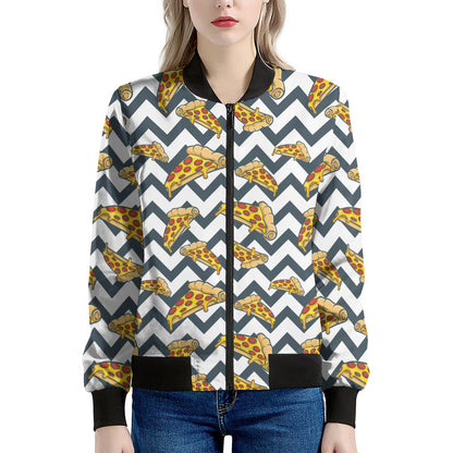 Zigzag Pizza Pattern Print Women's Bomber Jacket
