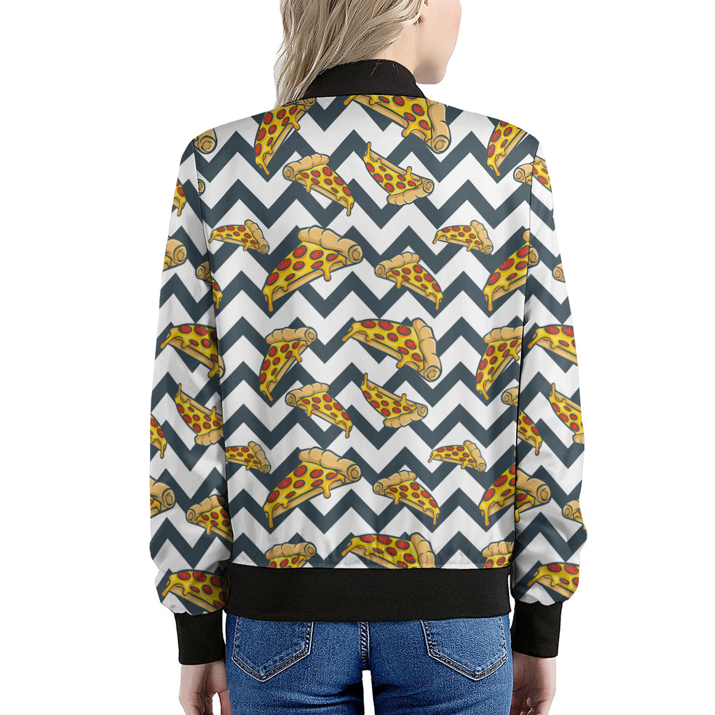 Zigzag Pizza Pattern Print Women's Bomber Jacket