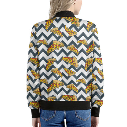 Zigzag Pizza Pattern Print Women's Bomber Jacket