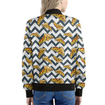 Zigzag Pizza Pattern Print Women's Bomber Jacket