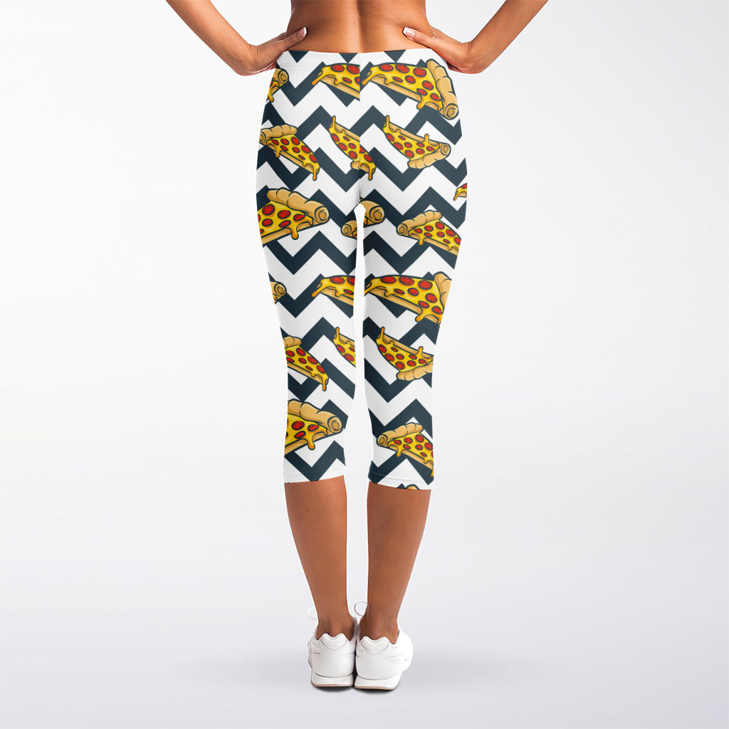Zigzag Pizza Pattern Print Women's Capri Leggings