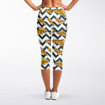 Zigzag Pizza Pattern Print Women's Capri Leggings