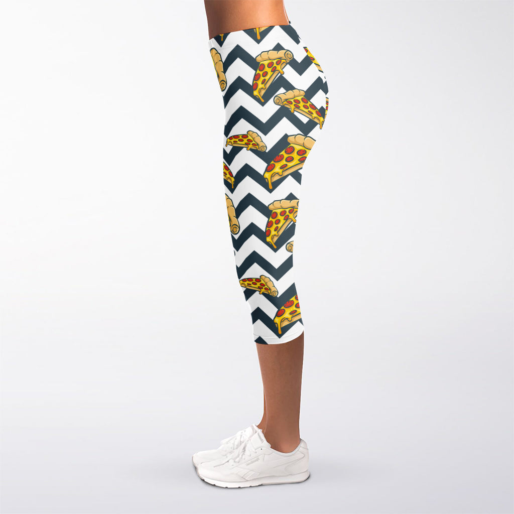 Zigzag Pizza Pattern Print Women's Capri Leggings