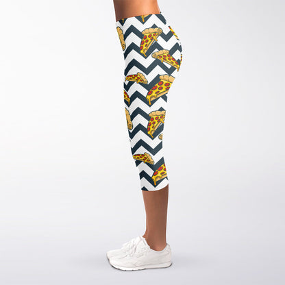 Zigzag Pizza Pattern Print Women's Capri Leggings