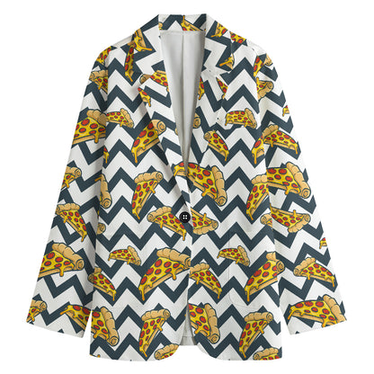 Zigzag Pizza Pattern Print Women's Cotton Blazer
