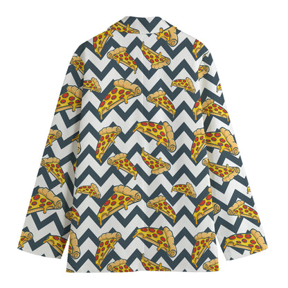 Zigzag Pizza Pattern Print Women's Cotton Blazer