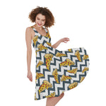 Zigzag Pizza Pattern Print Women's Sleeveless Dress