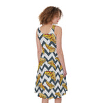 Zigzag Pizza Pattern Print Women's Sleeveless Dress