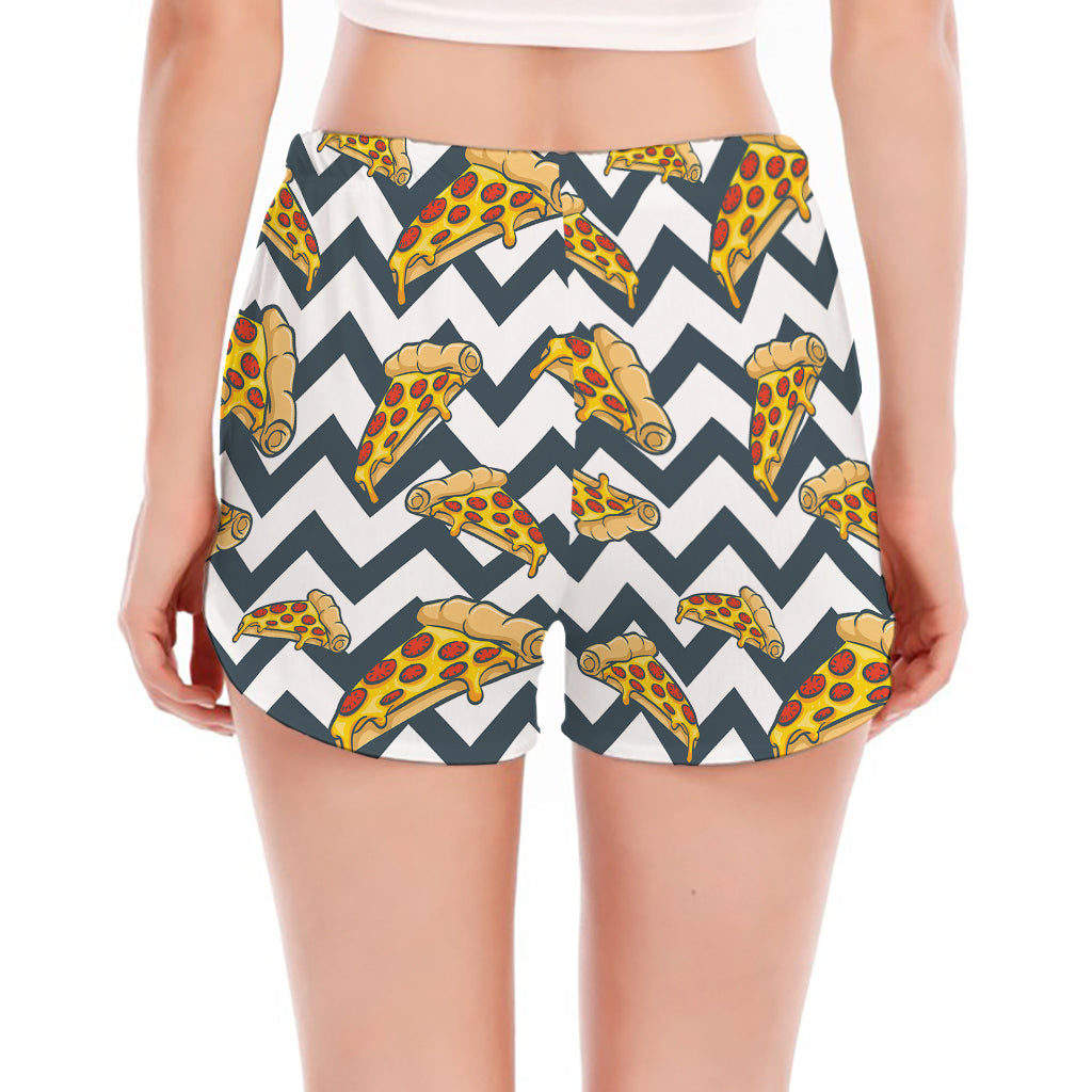 Zigzag Pizza Pattern Print Women's Split Running Shorts