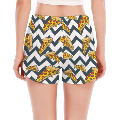 Zigzag Pizza Pattern Print Women's Split Running Shorts