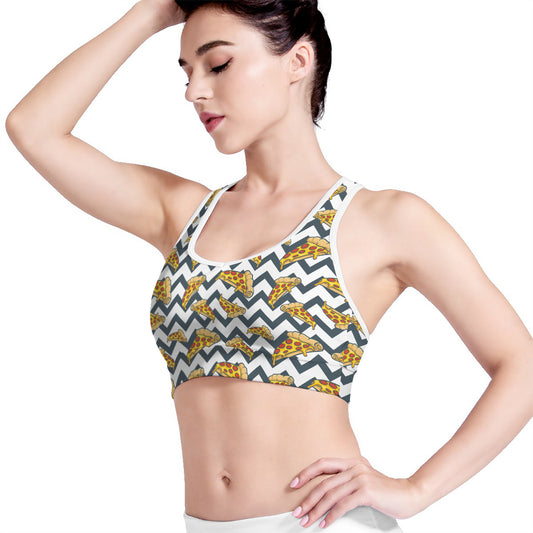 Zigzag Pizza Pattern Print Women's Sports Bra