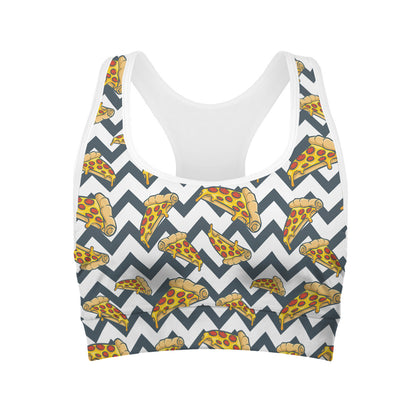 Zigzag Pizza Pattern Print Women's Sports Bra