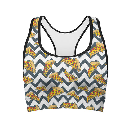 Zigzag Pizza Pattern Print Women's Sports Bra