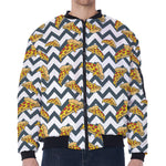Zigzag Pizza Pattern Print Zip Sleeve Bomber Jacket