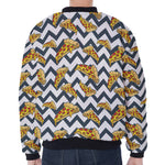 Zigzag Pizza Pattern Print Zip Sleeve Bomber Jacket