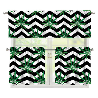 Zigzag Weed Pattern Print 3 Piece Kitchen Curtains