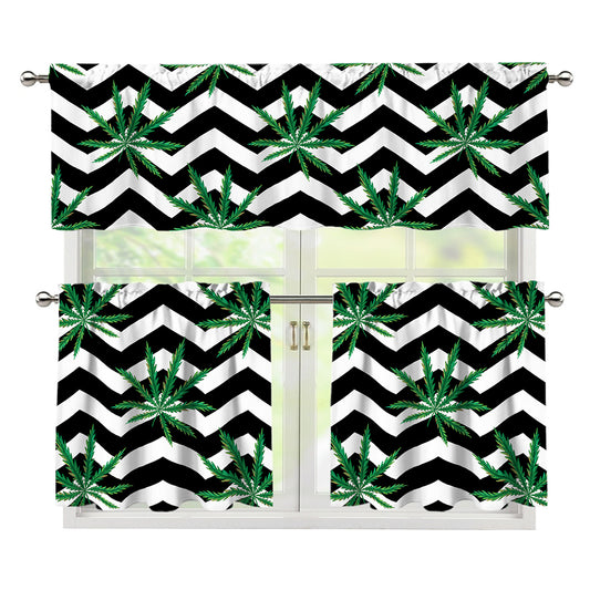 Zigzag Weed Pattern Print 3 Piece Kitchen Curtains