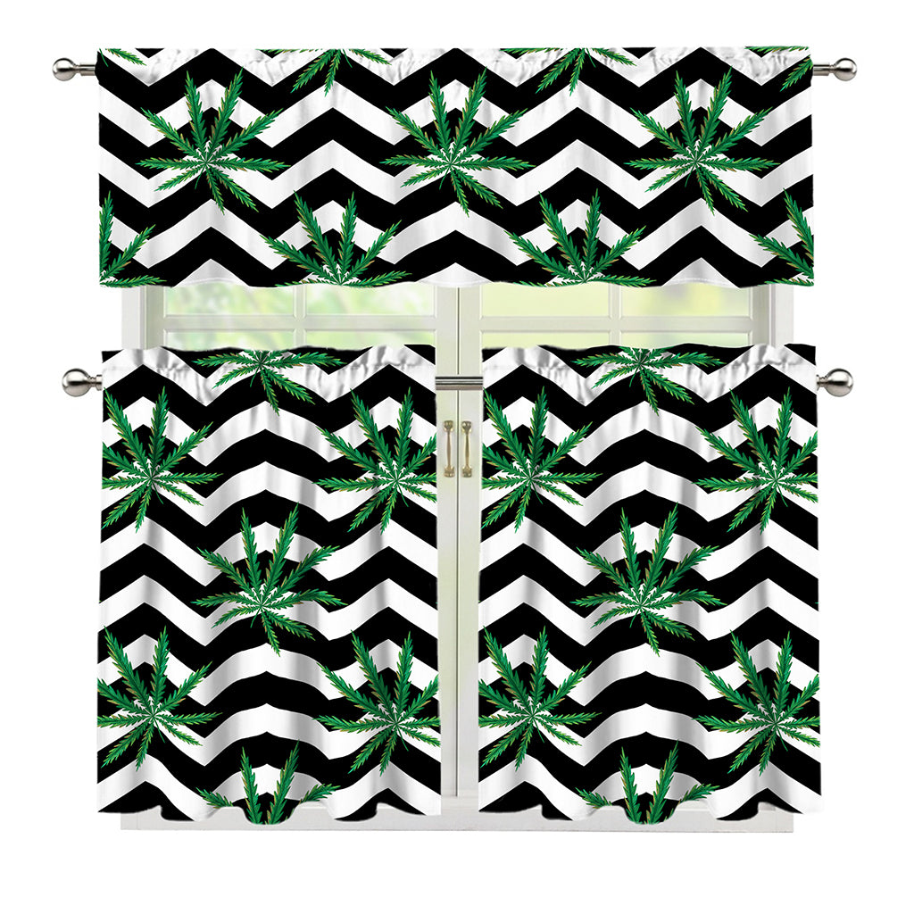 Zigzag Weed Pattern Print 3 Piece Kitchen Curtains