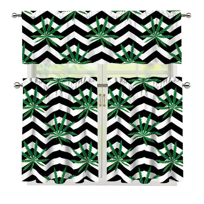 Zigzag Weed Pattern Print 3 Piece Kitchen Curtains