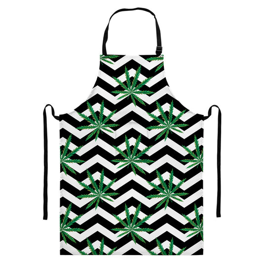 Zigzag Weed Pattern Print Bib Apron With Pocket