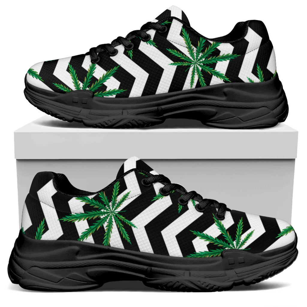 Zigzag Weed Pattern Print Black Chunky Shoes