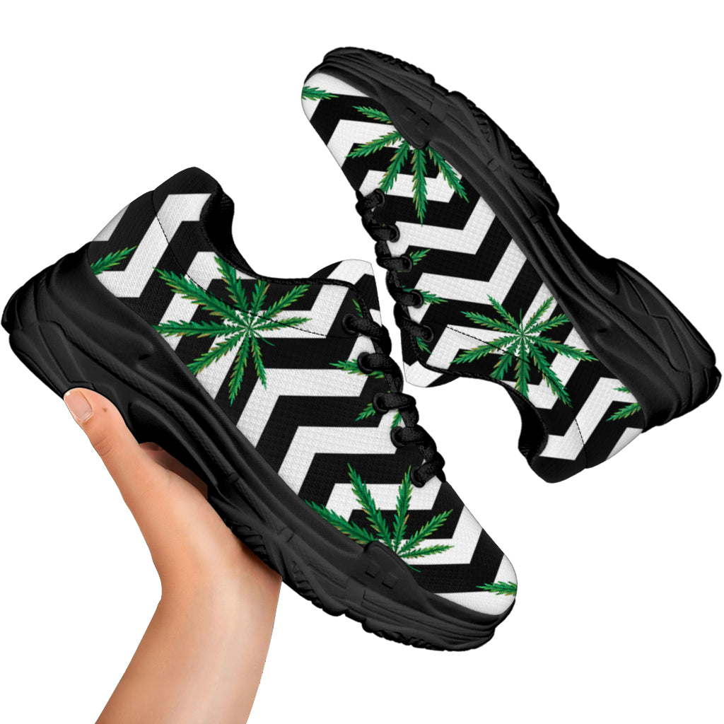 Zigzag Weed Pattern Print Black Chunky Shoes