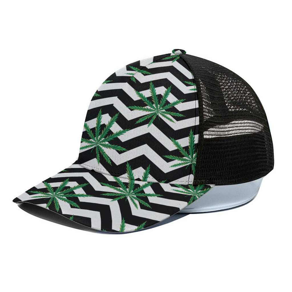 Zigzag Weed Pattern Print Black Mesh Trucker Cap
