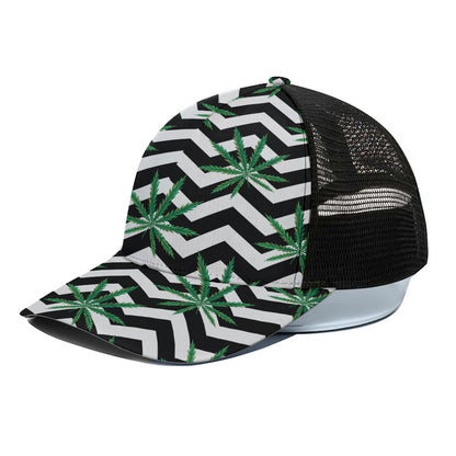 Zigzag Weed Pattern Print Black Mesh Trucker Cap