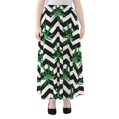 Zigzag Weed Pattern Print Chiffon Maxi Skirt