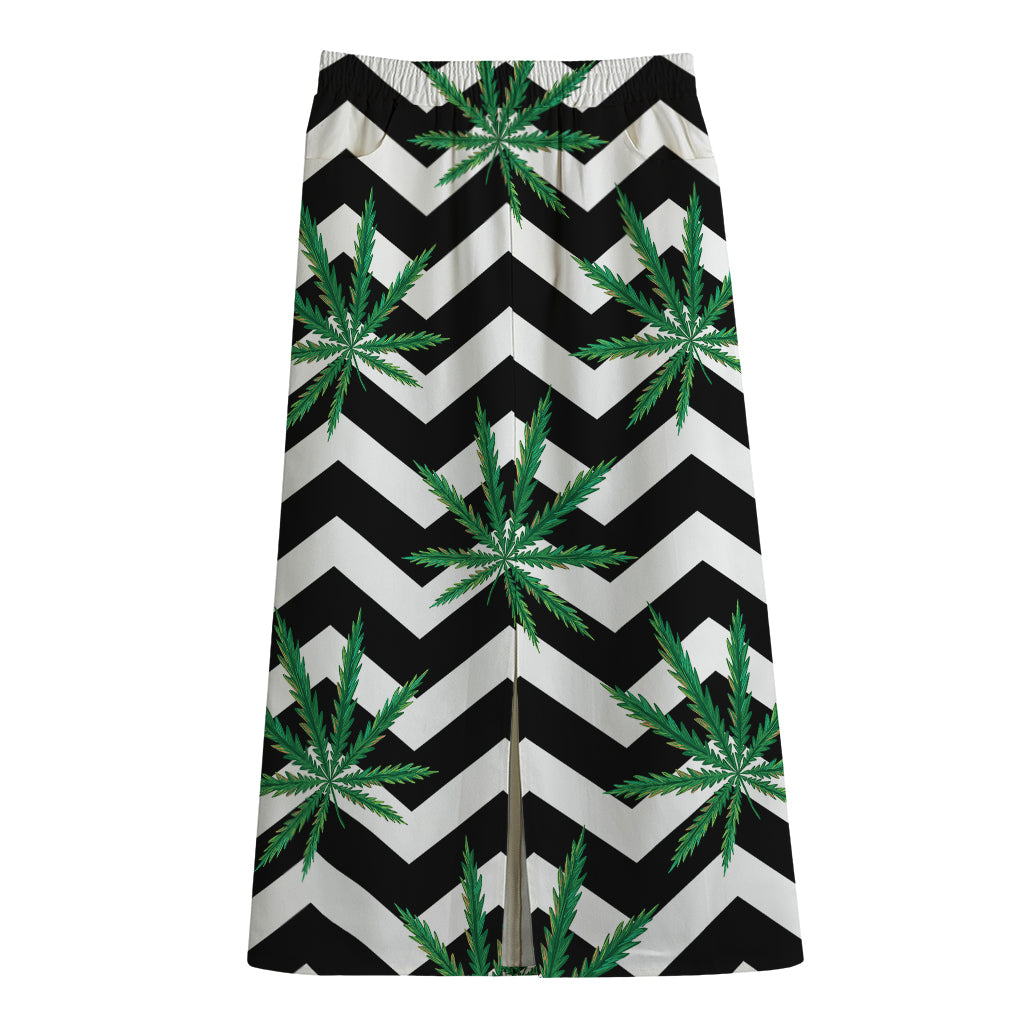 Zigzag Weed Pattern Print Cotton Front Slit Maxi Skirt