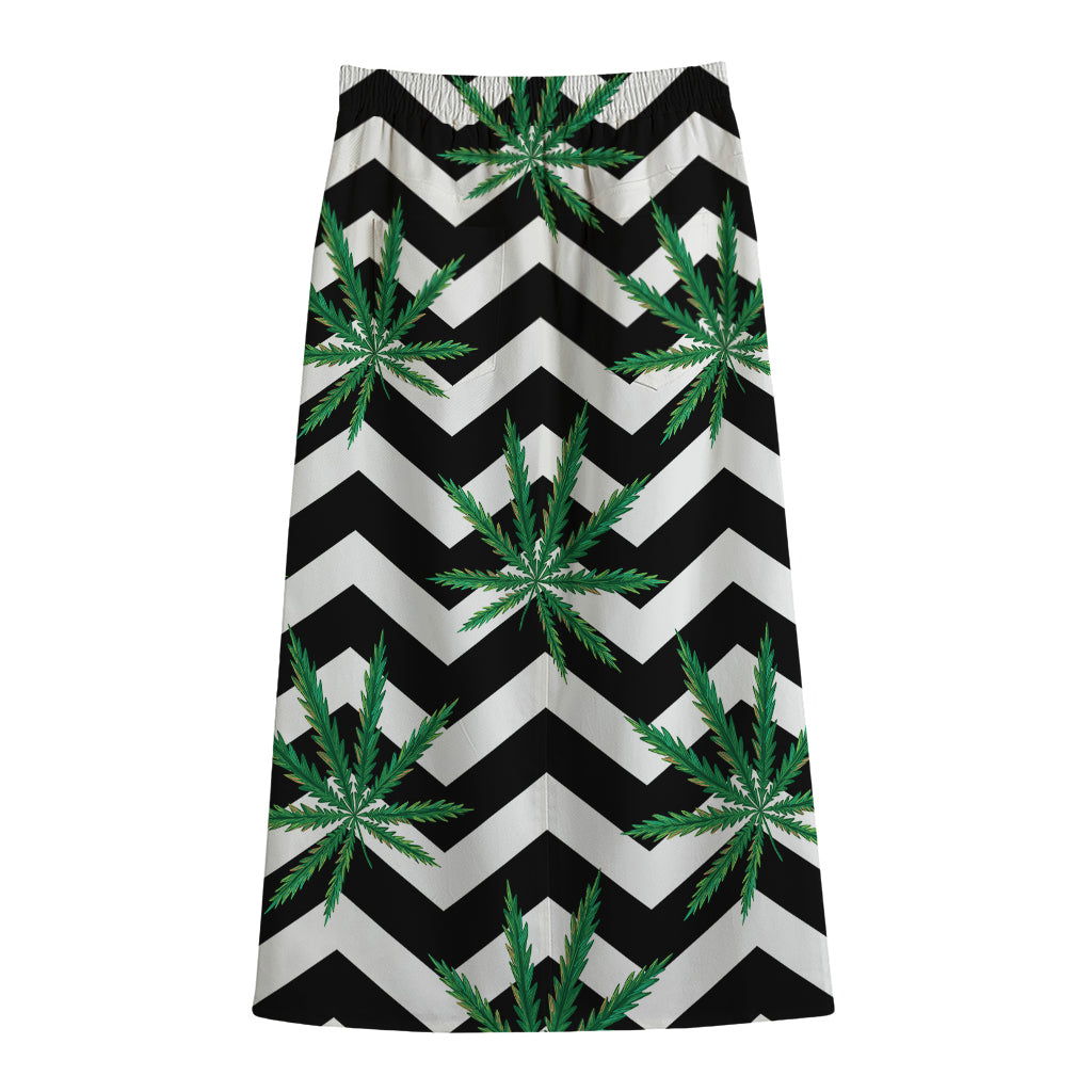 Zigzag Weed Pattern Print Cotton Front Slit Maxi Skirt