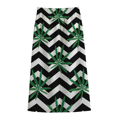 Zigzag Weed Pattern Print Cotton Front Slit Maxi Skirt