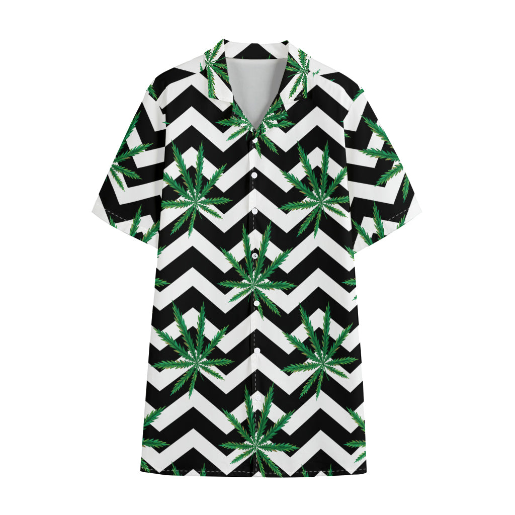 Zigzag Weed Pattern Print Cotton Hawaiian Shirt
