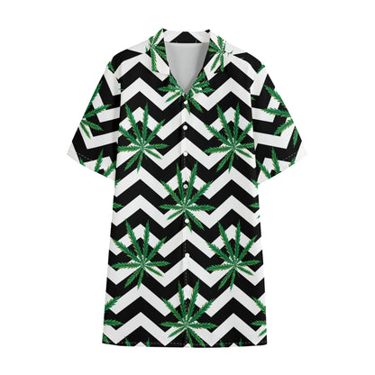 Zigzag Weed Pattern Print Cotton Hawaiian Shirt