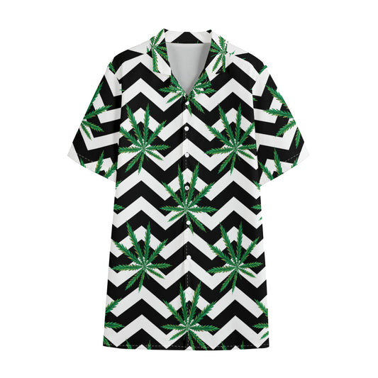 Zigzag Weed Pattern Print Cotton Hawaiian Shirt