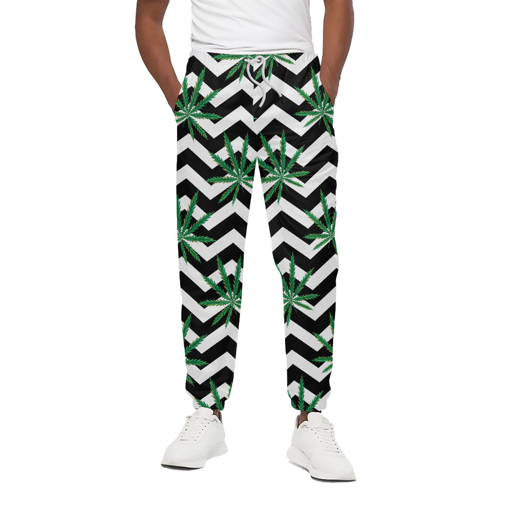 Zigzag Weed Pattern Print Cotton Pants
